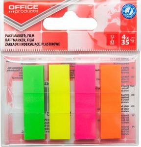 Office Products Zakładki indeksujące OFFICE PRODUCTS, PP, 12x43mm, 4x35 kart., zawieszka, mix kolorów neon 1