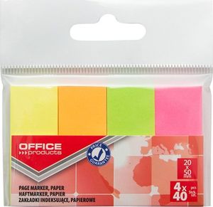 Office Products Zakładki indeksujące OFFICE PRODUCTS, papier, 20x50mm, 4x40 kart., zawieszka, mix kolorów neon 1