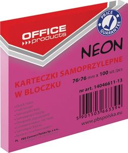 Office Products Bloczek samoprzylepny OFFICE PRODUCTS, 76x76mm, 1x100 kart., neon, różowy 1