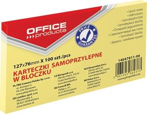 Office Products Bloczek samoprzylepny OFFICE PRODUCTS, 127x76mm, 1x100 kart., pastel, jaznożółty 1