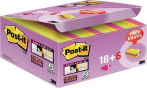 Post-it Karteczki samoprzylepne POST-IT Super Sticky (622-P24SSCOL), 47,6x47,6mm, 18+6x90 kart., mix kolorów, GRATIS 1