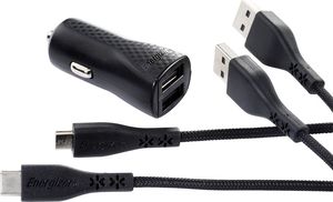 Ładowarka Energizer Energizer Hardcase Ładowarka samochodowa 2USB 2,4A z kablem typ-C i microUSB czarna Lifetime 3