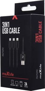 Kabel USB MaxLife  USB-A - USB-C + microUSB + Lightning Czarny (vx3872) 2