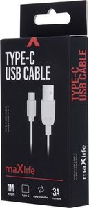 Kabel USB MaxLife  Maxlife kabel USB - USB-C 1,0 m 3A biały Fast Charge 2