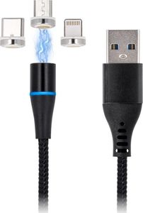 Kabel USB MaxLife  USB-A - USB-C + microUSB + Lightning 1 m Czarny (8_2247520) 1