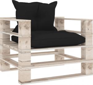 vidaXL Sofa ogrodowa z palet z czarnymi poduszkami drewno sosnowe VidaXL 1