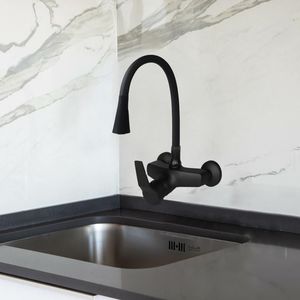 Bateria kuchenna YokaHome Bateria kuchenna ścienna elastyczna wylewka kran czarna - Yoka 2