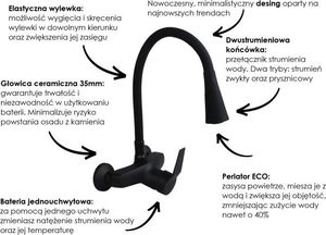 Bateria kuchenna YokaHome Bateria kuchenna ścienna elastyczna wylewka kran czarna - Yoka 7