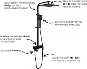 Zestaw prysznicowy YokaHome Bateria prysznicowa wannowa kran z deszczownicą 30 cm - Yoka 11
