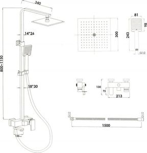 Zestaw prysznicowy YokaHome Bateria prysznicowa wannowa kran z deszczownicą 30 cm - Yoka 3