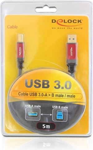 Kabel USB Delock USB-A - USB-B 5 m Czerwony Czarny (82759) 3