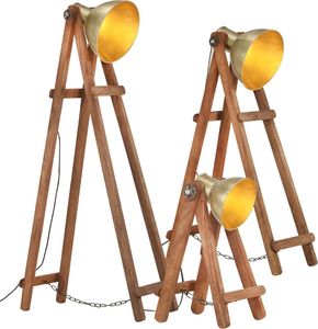 Lampa podłogowa vidaXL Lampy podłogowe 3 szt. mosiądzu E27 lite drewno mango VidaXL 1