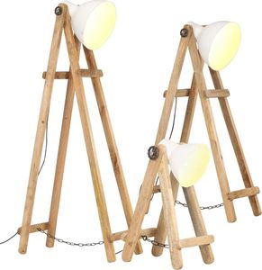 Lampa podłogowa vidaXL Lampy podłogowe 3 szt. białe E27 lite drewno mango VidaXL 1