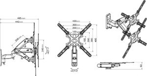 NB F450B - Solidny, obrotowy, ścienny uchwyt na sprężynie gazowej do telewizorów LCD, LED 40" - 50" 3
