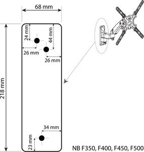 NB F450B - Solidny, obrotowy, ścienny uchwyt na sprężynie gazowej do telewizorów LCD, LED 40" - 50" 4