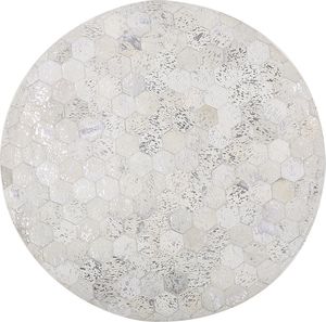 Beliani Dywan patchworkowy okrągły skórzany 140 cm srebrny BOZKOY 1