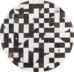 Beliani Dywan patchwork okrągły skórzany 140 cm czarno-biały BERGAMA 1