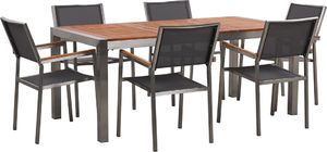 Beliani Zestaw ogrodowy stół drewniany eukaliptus i 6 krzeseł szarych GROSSETO 1