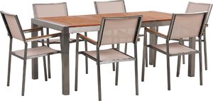 Beliani Zestaw ogrodowy stół drewniany eukaliptus i 6 krzeseł beżowych GROSSETO 1
