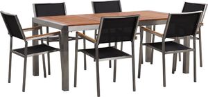 Beliani Zestaw ogrodowy stół drewniany eukaliptus i 6 krzeseł czarnych GROSSETO 1