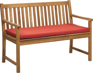Beliani Ławka ogrodowa z certyfikowanego drewna 120 cm czerwona poduszka VIVARA 2