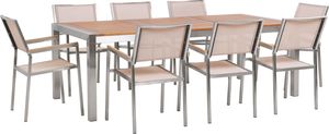 Beliani Zestaw ogrodowy stół drewniany eukaliptus i 8 krzeseł beżowych GROSSETO (215375) 1