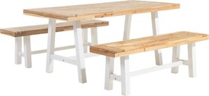 Beliani Zestaw ogrodowy Scania drewniany stół i 2 ławki biały 1