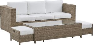 Beliani Zestaw ogrodowy rattanowy 3-osobowy biały Belluno 3