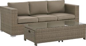 Beliani Zestaw ogrodowy rattanowy 3-osobowy brązowy BELLUNO 4