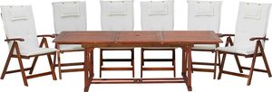 Beliani Zestaw ogrodowy drewniany stół i 6 krzeseł z białymi poduszkami TOSCANA 1