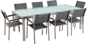 Beliani Zestaw ogrodowy stół szkło tłuczone dzielony blat i 8 krzeseł szarych GROSSETO 1