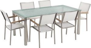 Beliani Zestaw ogrodowy stół szkło tłuczone i 6 krzeseł białych GROSSETO 1
