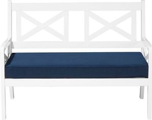 Beliani Ławka ogrodowa 120 cm drewniana biała z poduszką niebieską BALTIC 1