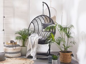 Beliani Fotel wiszący ze stojakiem rattanowy czarny ASPIO 2