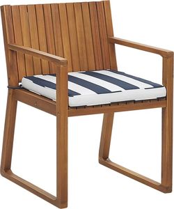 Beliani Krzesło ogrodowe drewniane z poduszką niebiesko-białą SASSARI 1