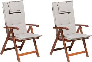 Beliani Zestaw 2 krzeseł ogrodowych drewnianych z beżowoszarymi poduszkami TOSCANA 1