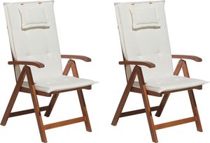 Beliani Zestaw 2 krzeseł ogrodowych drewnianych z białymi poduszkami TOSCANA 1