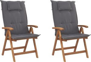 Beliani Zestaw 2 krzeseł ogrodowych drewnianych z grafitowymi poduszkami JAVA 1