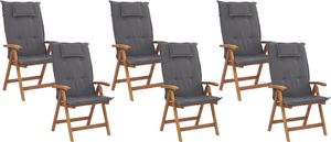 Beliani Zestaw 6 krzeseł ogrodowych drewnianych z grafitowymi poduszkami JAVA 1