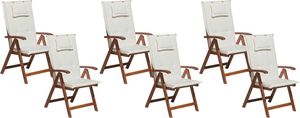 Beliani Zestaw 6 krzeseł ogrodowych drewnianych z białymi poduszkami TOSCANA (231411) 1