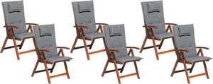 Beliani Zestaw 6 krzeseł ogrodowych drewnianych z szarymi poduszkami TOSCANA 1