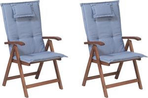 Beliani Zestaw 2 krzeseł ogrodowych drewnianych z niebieskimi poduszkami TOSCANA 1
