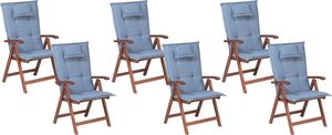 Beliani Zestaw 6 krzeseł ogrodowych drewnianych z niebieskimi poduszkami TOSCANA (238793) 1