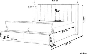 Beliani Łóżko welurowe z ławką 140 x 200 cm szare NOYERS 8