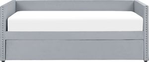 Beliani Łóżko wysuwane welurowe 90 x 200 cm jasnoszare TROYES 2