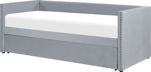 Beliani Łóżko wysuwane welurowe 90 x 200 cm jasnoszare TROYES 3