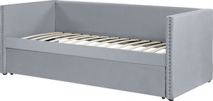 Beliani Łóżko wysuwane welurowe 90 x 200 cm jasnoszare TROYES 5