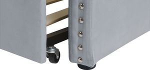 Beliani Łóżko wysuwane welurowe 90 x 200 cm jasnoszare TROYES 7