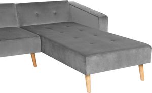 Beliani Narożnik welurowy lewostronny rozkładany szary VADSO 7
