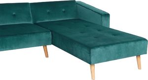 Beliani Narożnik welurowy lewostronny rozkładany zielony VADSO 7
